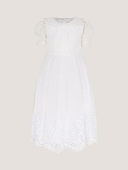 Monsoon Kids' Communion Athena Floral Embroidered Dress, White, White