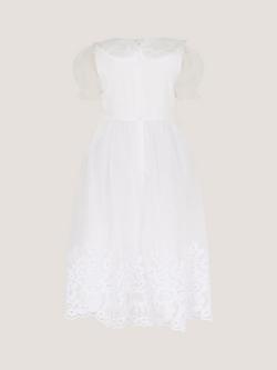 Monsoon Kids' Communion Athena Floral Embroidered Dress, White - view 2, White