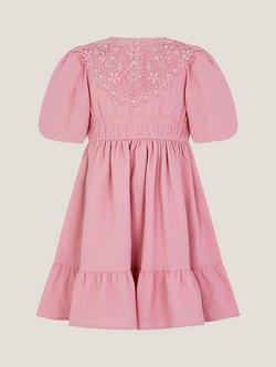Monsoon Kids' Crochet Yoke Dress, Pink, Pink