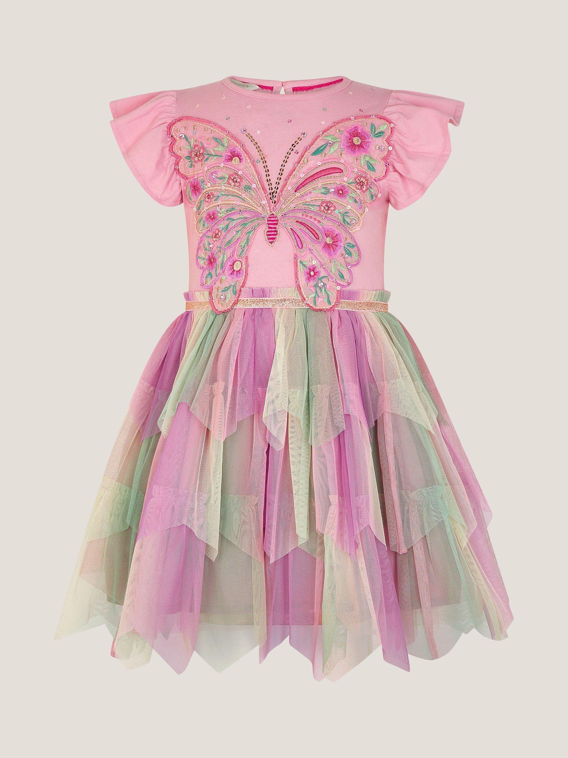 Product image 2 of 4, which shows Monsoon Kids' Disco Butterfly Dress, Pink, 3-4 years
