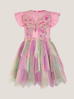 Monsoon Kids' Disco Butterfly Dress, Pink - view 2, Pink