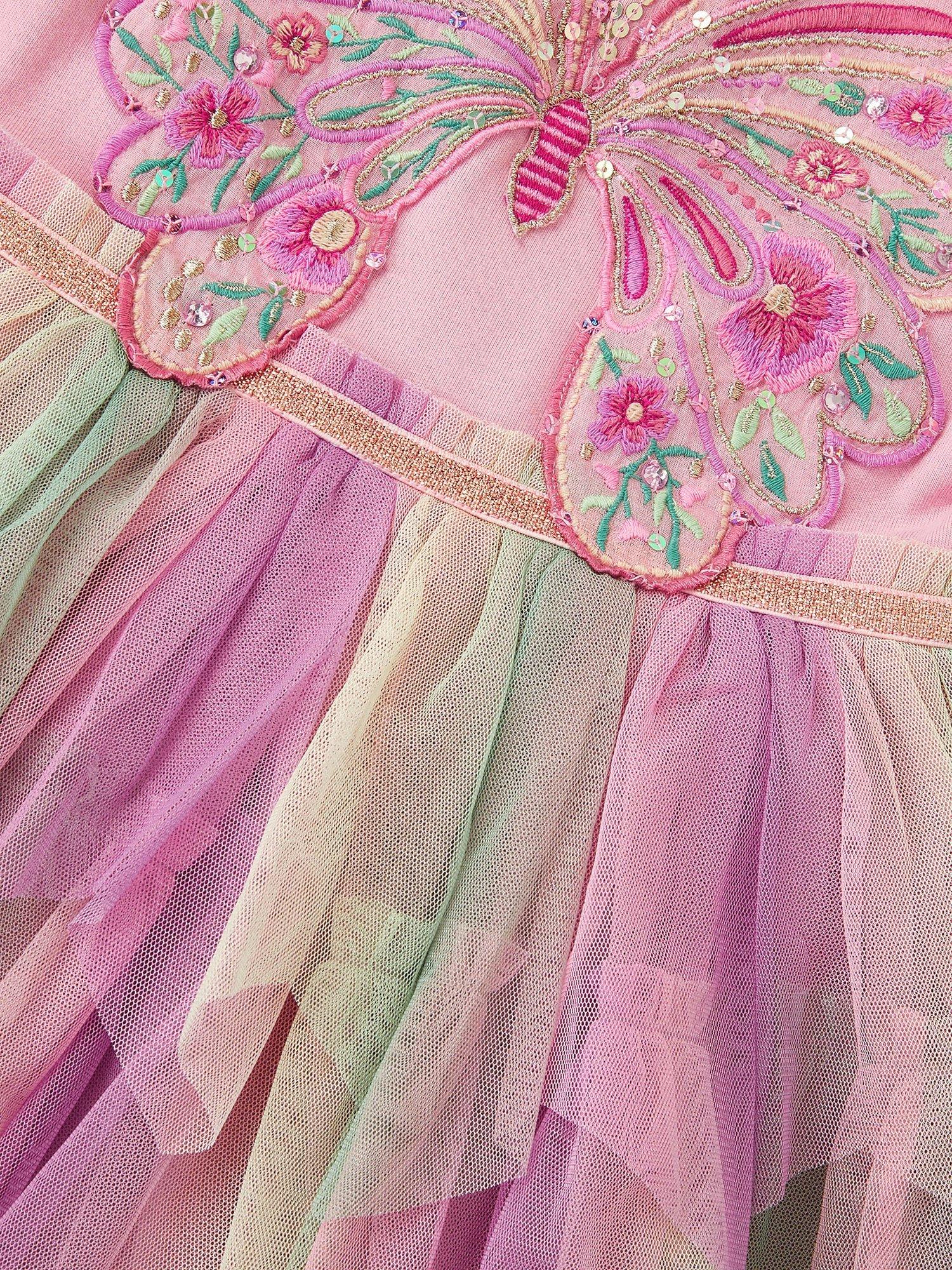 Product image 3 of 4, which shows Monsoon Kids' Disco Butterfly Dress, Pink, 3-4 years