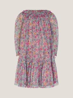 Monsoon Kids' Floral Scallop Collar Dress, Pink, Pink
