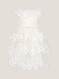 Monsoon Kids' Rebecca Appliqué Floral Scallop Dress, Ivory, Ivory