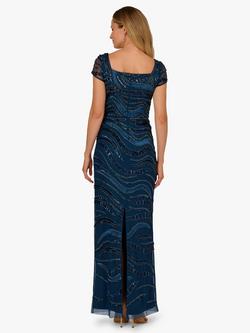 Adrianna Papell Beaded Sequin Square Neck Maxi Dress, Deep Blue - view 2, Deep Blue