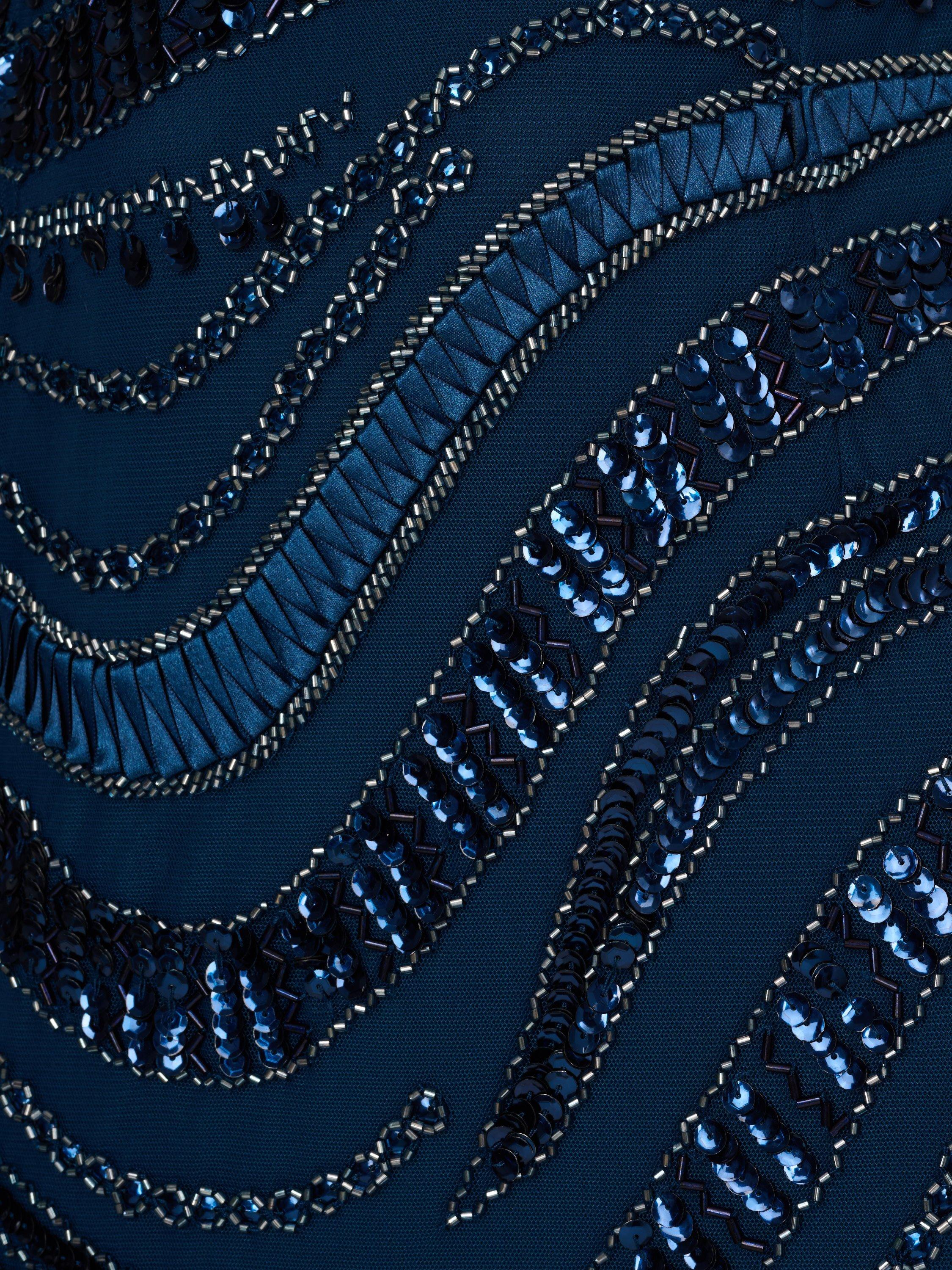 Product image 6 of 6, which shows Adrianna Papell Beaded Sequin Square Neck Maxi Dress, Deep Blue, 6