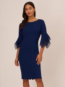 Adrianna Papell Petite Knit Crepe Tiered Sleeve Dress, Navy, Navy