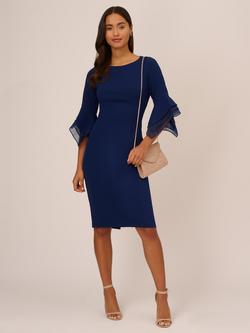 Adrianna Papell Petite Knit Crepe Tiered Sleeve Dress, Navy - view 2, Navy