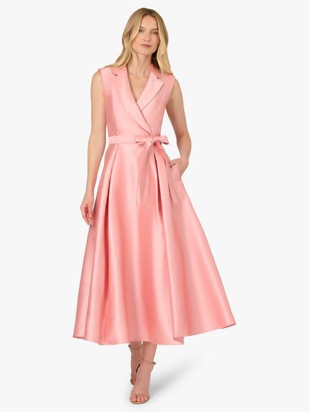 Adrianna Papell Lapel Flared Mikado Dress, Apricot Ice