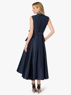Adrianna Papell Petite Lapel Flared Mikado Dress, Midnight - view 2, Midnight