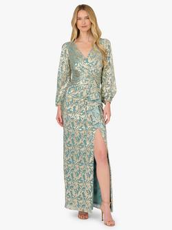 Adrianna Papell Metallic Crinkle Dress, Mint/Gold, Mint/Gold