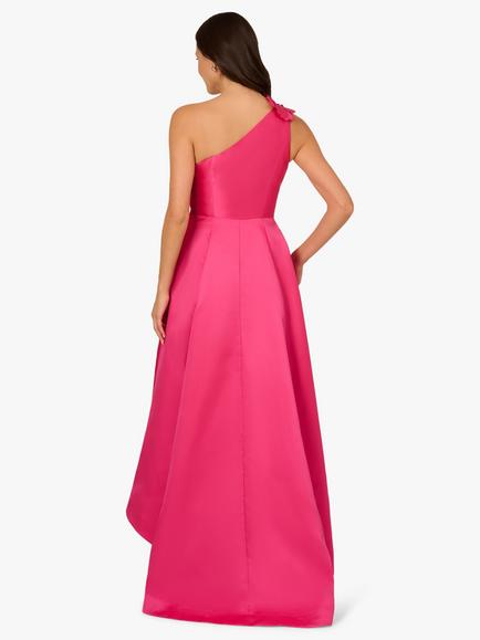 Adrianna Papell Mikado High Low Dress, Electric Pink - view 2, Electric Pink