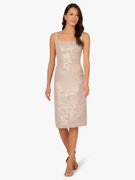 Adrianna Papell Square Neck Floral Jacquard Sheath Dress, Marble, Marble