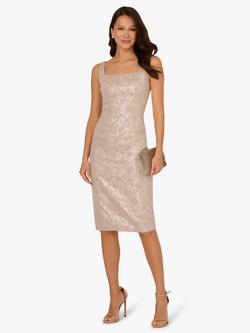 Adrianna Papell Square Neck Floral Jacquard Sheath Dress, Marble - view 2, Marble