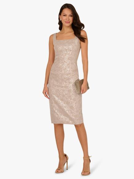 Adrianna Papell Square Neck Floral Jacquard Sheath Dress, Marble - view 2, Marble