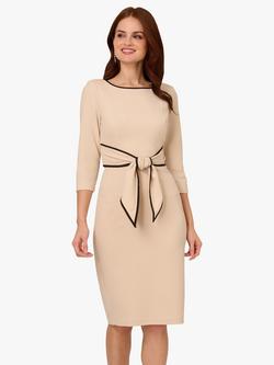 Adrianna Papell Tipped Crepe Tie Waist Dress, Alabaster/Black, Alabaster/Black