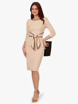 Adrianna Papell Tipped Crepe Tie Waist Dress, Alabaster/Black - view 2, Alabaster/Black