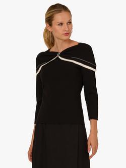 Adrianna Papell Bow Detail Off Shoulder Jumper, Black/Ivory, Black/Ivory