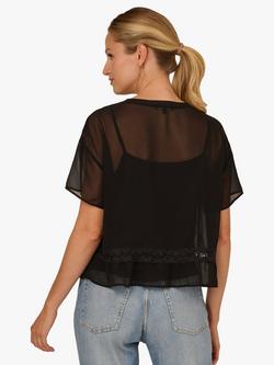 Adrianna Papell Sheer Lace Chiffon Top, Black - view 2, Black