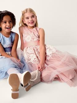 Monsoon Kids' Felicity Floral Embroidered Mesh Dress - view 2, Pale Pink