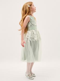 Monsoon Kids' Felicity Floral Embroidered Mesh Dress - view 2, Sage