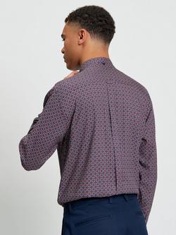 Ben Sherman Cotton Blend Regular Fit Foulard Print Shirt, Dark Red - view 2, Dark Red