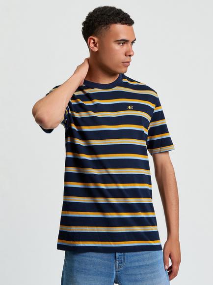Ben Sherman Cotton Regular Fit Short Sleeve Textured Stripe T-Shirt, Dark Navy