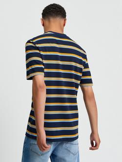 Ben Sherman Cotton Regular Fit Short Sleeve Textured Stripe T-Shirt - view 2, Dark Navy