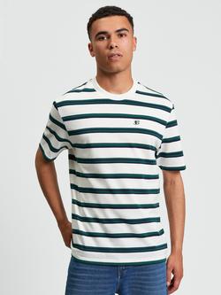 Ben Sherman Cotton Regular Fit Short Sleeve Textured Stripe T-Shirt, Snow White