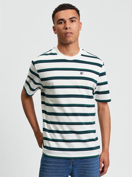 Ben Sherman Cotton Regular Fit Short Sleeve Textured Stripe T-Shirt, Snow White