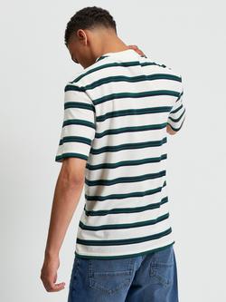 Ben Sherman Cotton Regular Fit Short Sleeve Textured Stripe T-Shirt - view 2, Snow White