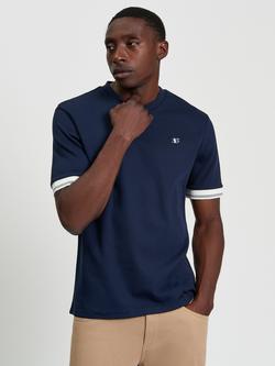 Ben Sherman Cotton Regular Fit Short Sleeve Textured T-Shirt, Dark Navy, Dark Navy