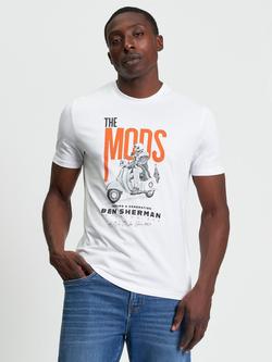 Ben Sherman Cotton Short Sleeve Scooter Graphic T-Shirt, White, White