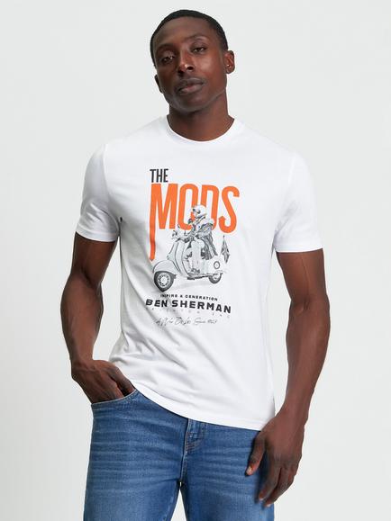 Ben Sherman Cotton Short Sleeve Scooter Graphic T-Shirt, White, White