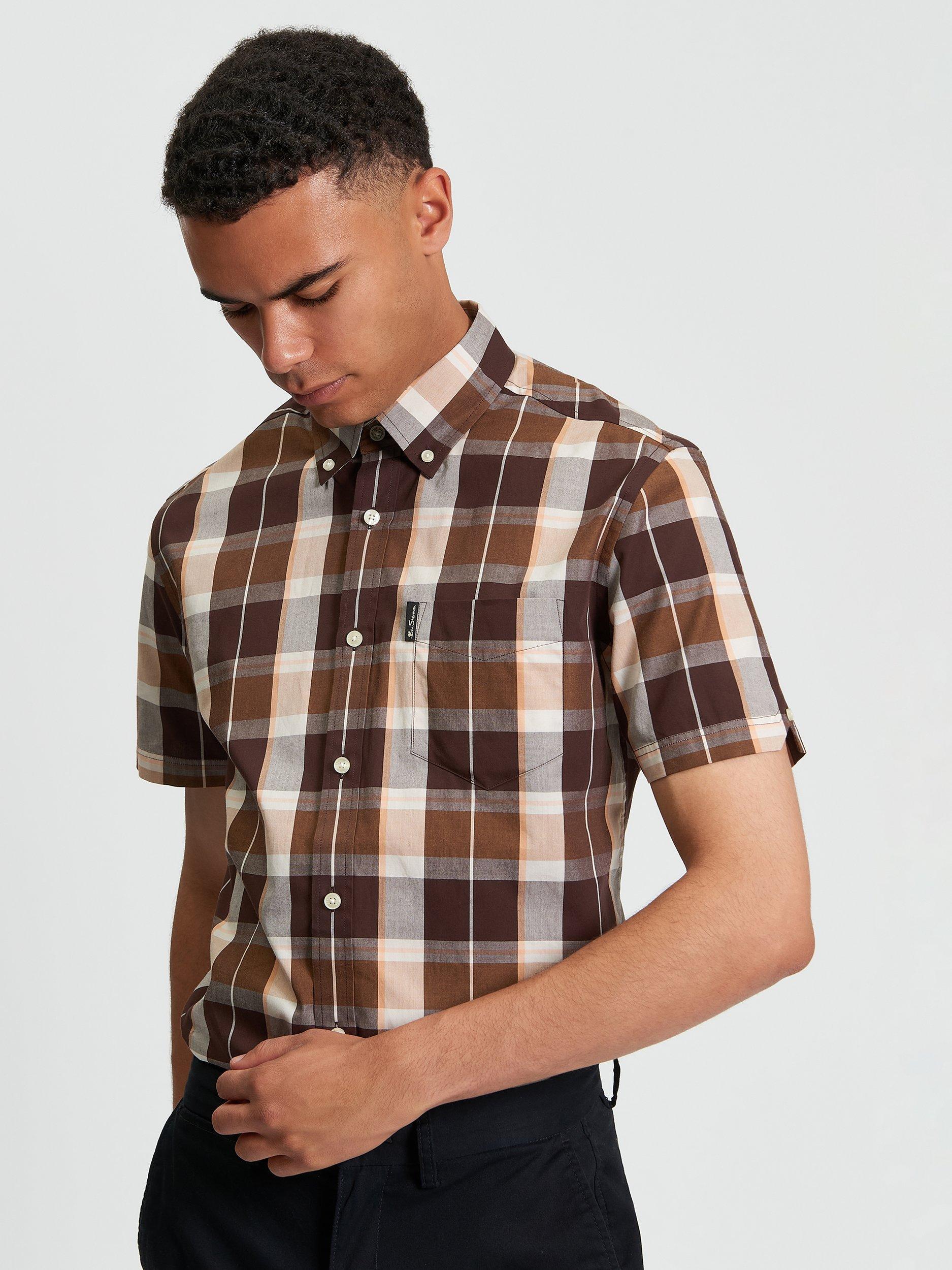 Product image 1 of 5, which shows Ben Sherman Cotton Regular Fit Block Check Shirt, Dark Brown, S
