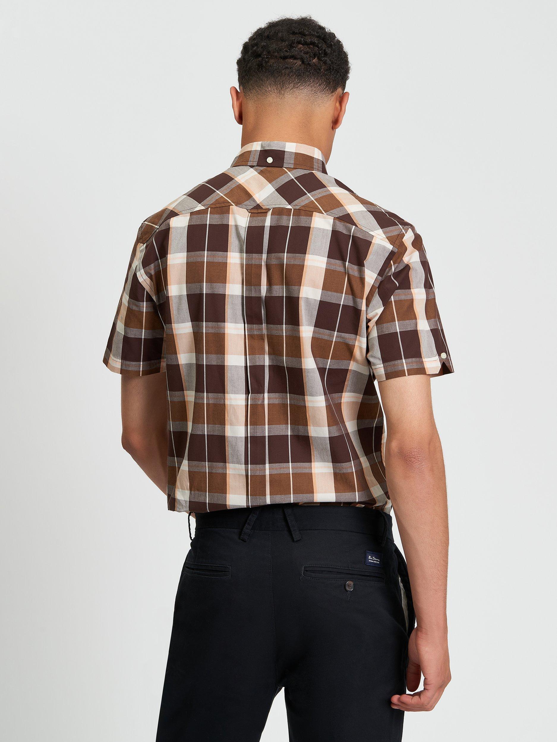 Product image 2 of 5, which shows Ben Sherman Cotton Regular Fit Block Check Shirt, Dark Brown, S