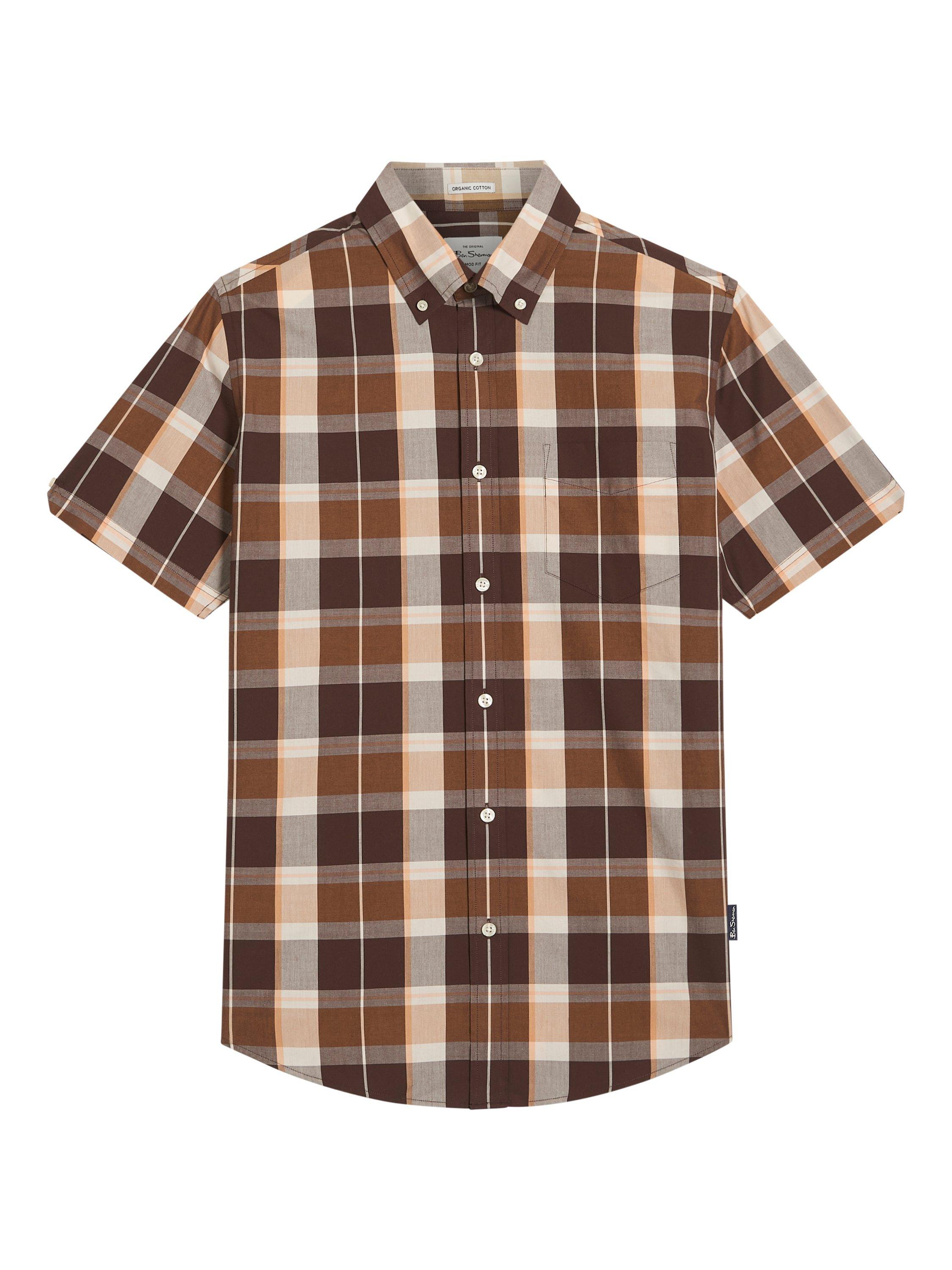 Product image 5 of 5, which shows Ben Sherman Cotton Regular Fit Block Check Shirt, Dark Brown, S