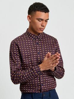 Ben Sherman Cotton Regular Fit Geo Print Shirt, Burnt Orange, Burnt Orange