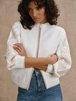 Mint Velvet High Neck Embroidered Sleeve Cardigan, White Ivory, White Ivory