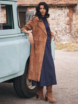 Mint Velvet Pure Suede Trench Coat, Brown Tan, Brown Tan