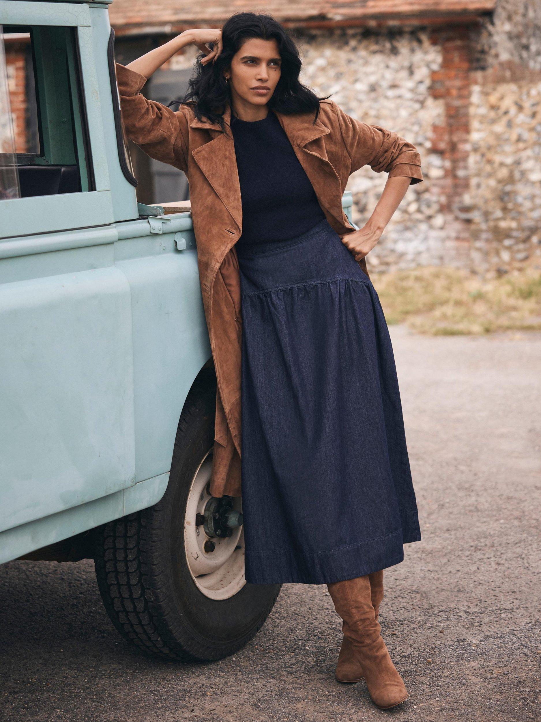 Product image 4 of 7, which shows Mint Velvet Pure Suede Trench Coat, Brown Tan, XS