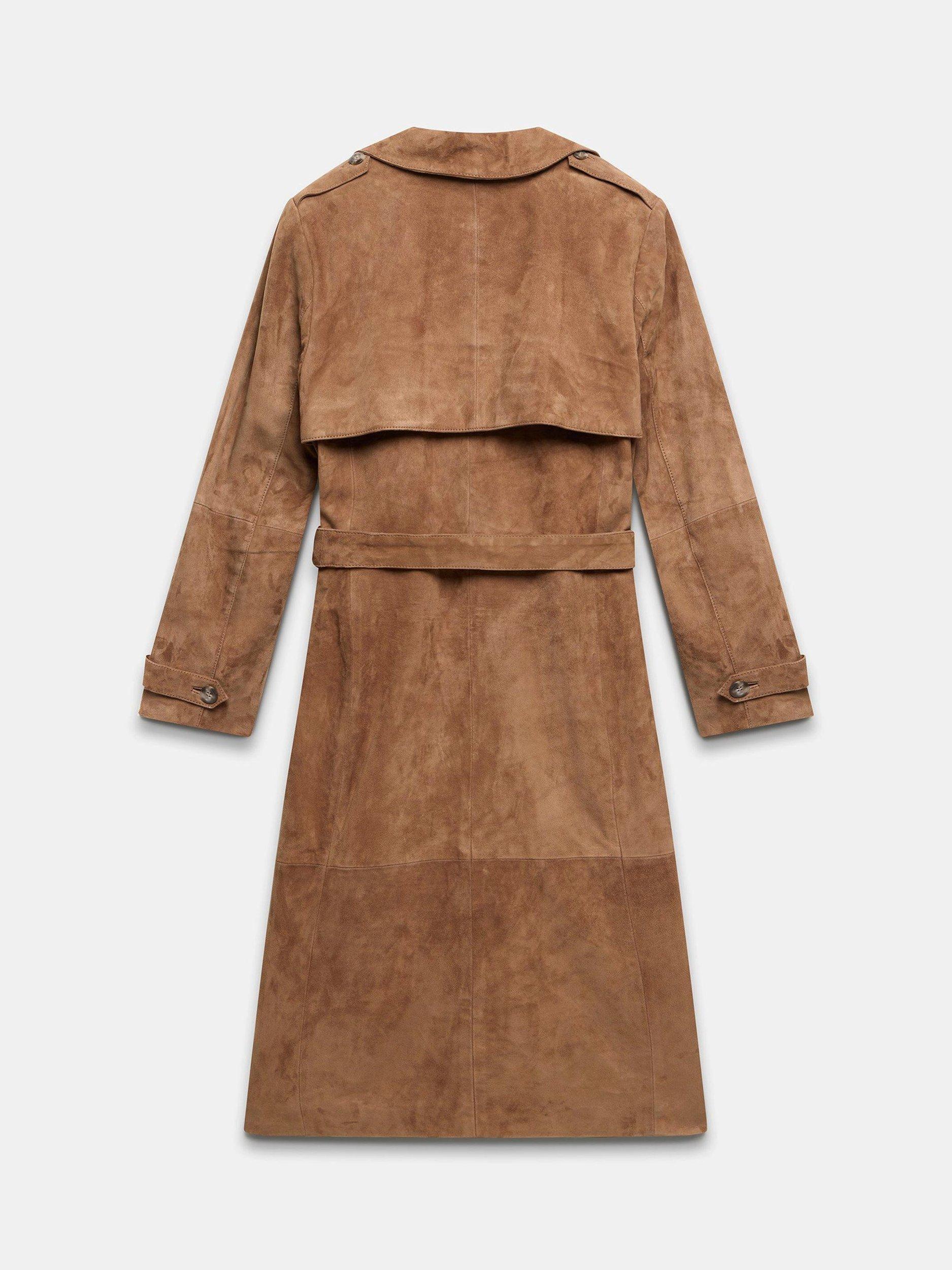 Product image 7 of 7, which shows Mint Velvet Pure Suede Trench Coat, Brown Tan, XS