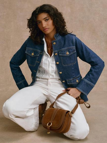 Mint Velvet Denim Military Jacket, Blue, Blue