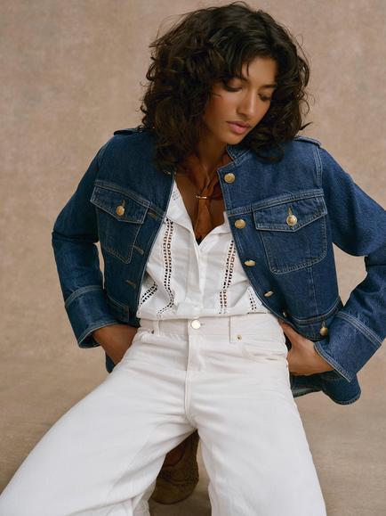 Mint Velvet Denim Military Jacket, Blue - view 2, Blue