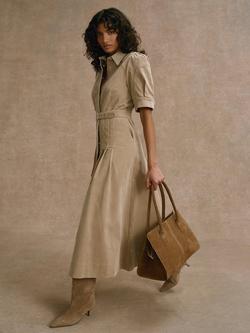 Mint Velvet Belted Corduroy Midi Dress, Natural, Natural