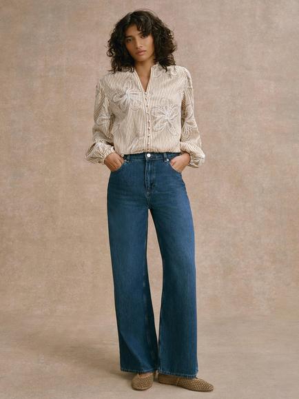 Mint Velvet Floral Stripe Blouse, Natural, Natural
