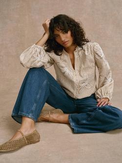 Mint Velvet Floral Stripe Blouse, Natural - view 2, Natural