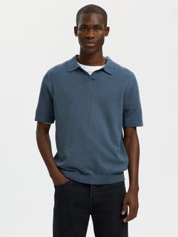 Selected Linen Polo Shirt, Blue Mirage, Blue Mirage