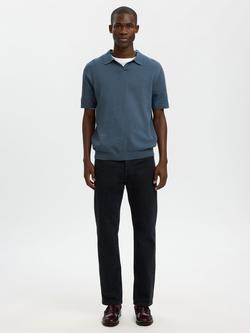 Selected Linen Polo Shirt, Blue Mirage - view 2, Blue Mirage