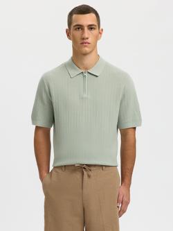 Selected Textured Half Zip Polo Shirt, Aqua Gray, Aqua Gray